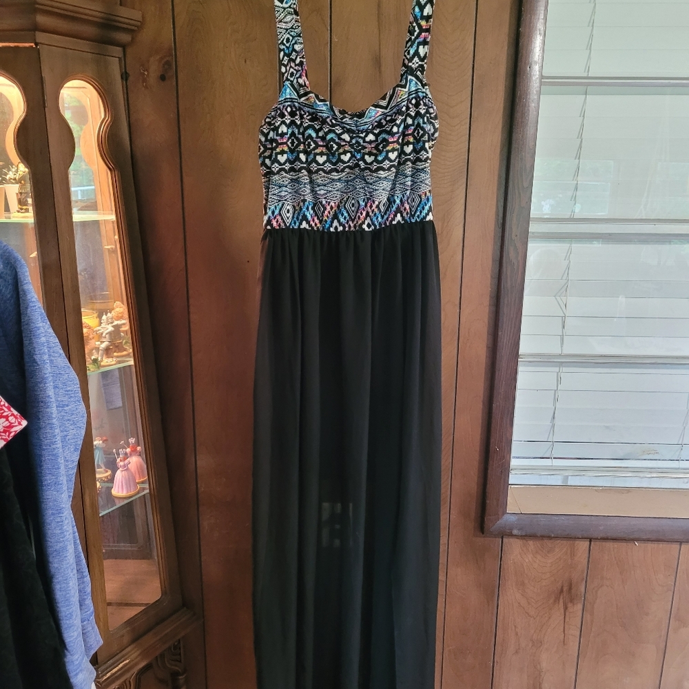 Aztec Print Maxi Dress with Sheer Skirt